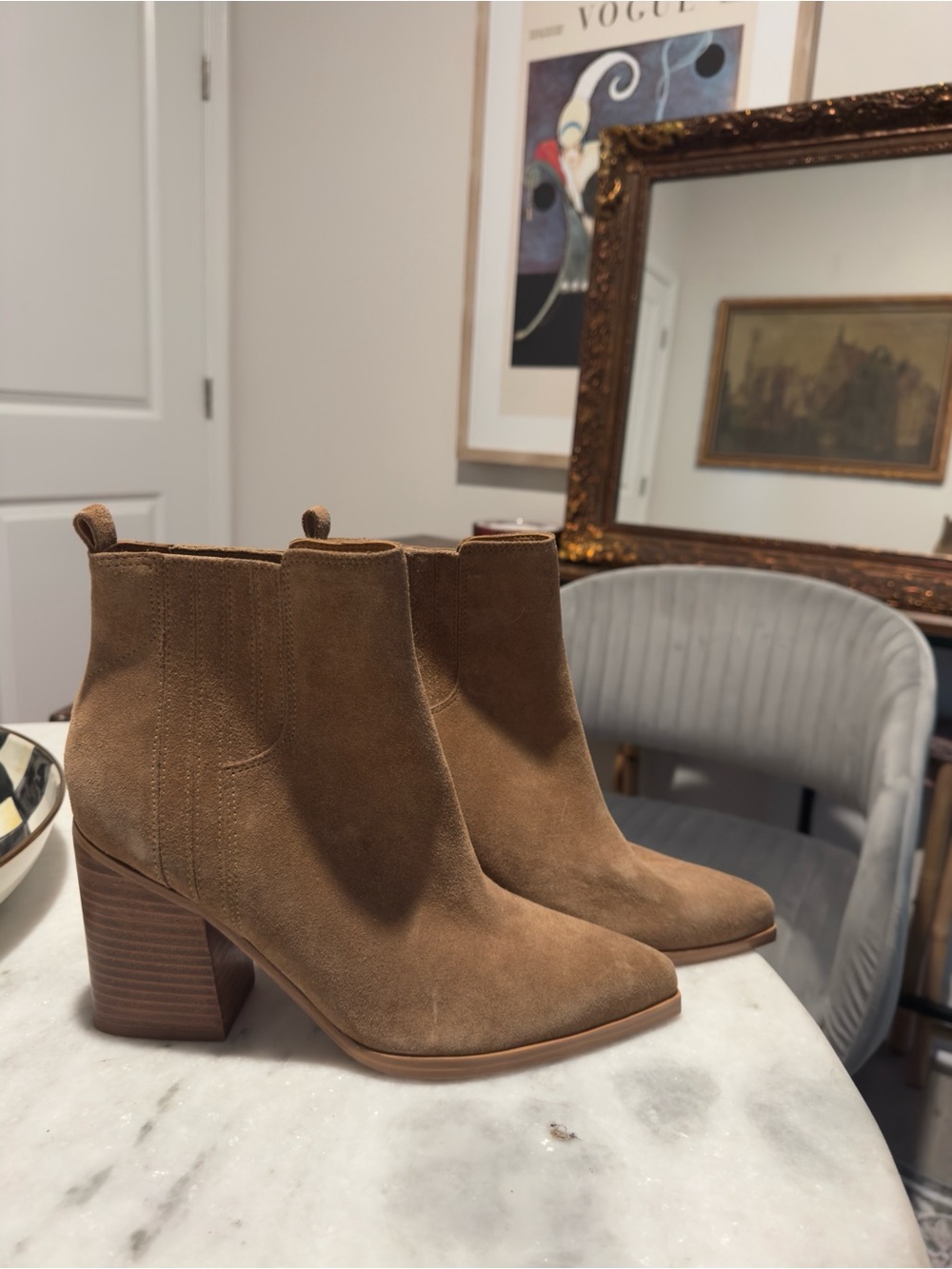 Women's Suede Ankle Booties in Brown